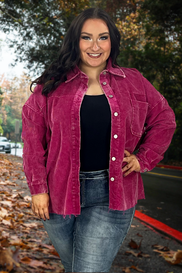 24 OT-X {Corduroy Cutie} Magenta Corduroy Shacket SALE!!  PLUS SIZE 1X 2X 3X