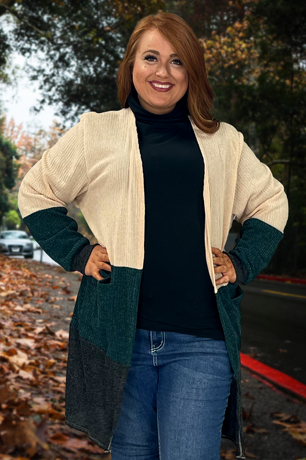 40 OT-D {Cozy Essence} Tan Green Ribbed Cardigan PLUS SIZE XL 2X 3X