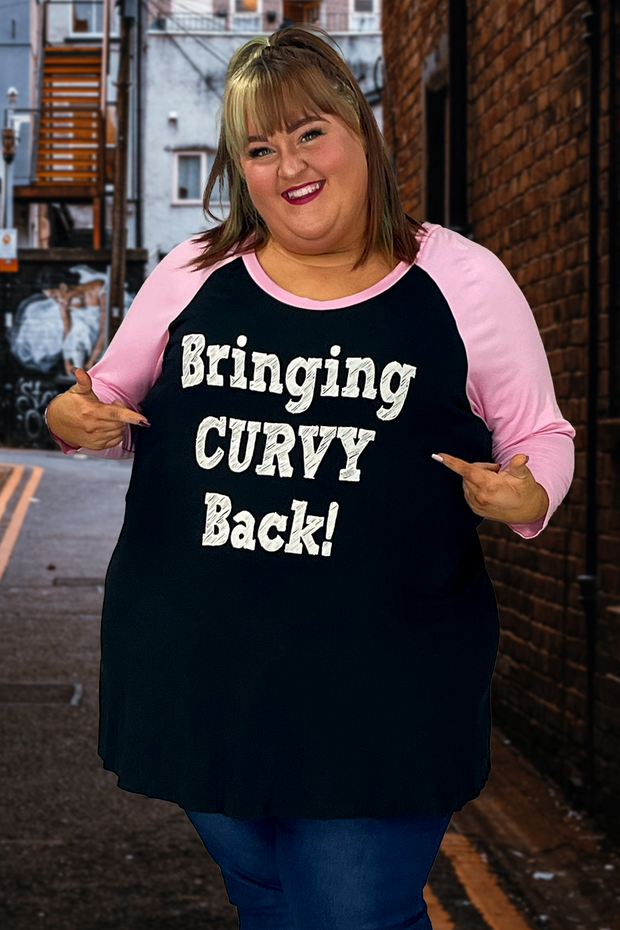 26 GT-B {Curvy Back}  Pink/Black Graphic  Tee CURVY BRAND!! EXTENDED PLUS SIZE 1X 2X 3X 4X 5X 6X