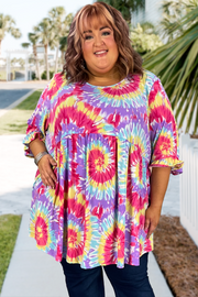 70 PQ-B {Curvy Explosion} Multi-Color Tie Dye Babydoll Top CURVY BRAND!!!  EXTENDED PLUS SIZE 4X 5X 6X