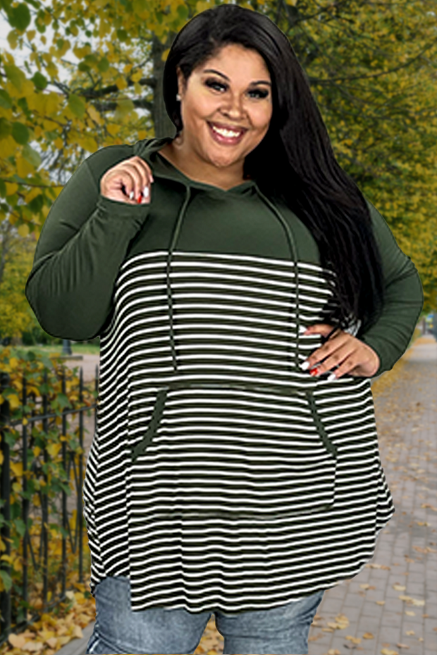 18 HD-C {Curvy Spotlight} Olive/Ivory  Striped Hoodie CURVY BRAND!!  EXTENDED PLUS SIZE 3X 4X 5X 6X