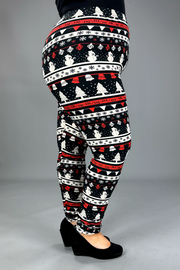 LEG - 98  {Deck The Halls} Black/Red Snowman Print Leggings EXTENDED PLUS SIZE 3X/5X