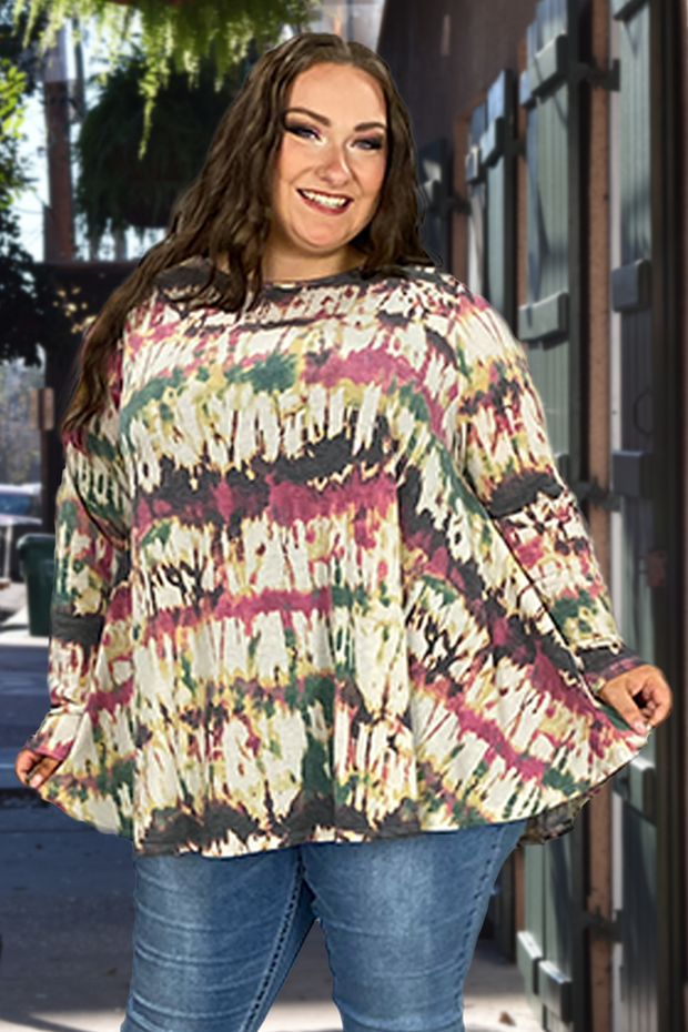 56 PLS-E {Design Dream} Multi-Color Tie Dye Top EXTENDED PLUS SIZE 3X 4X 5X