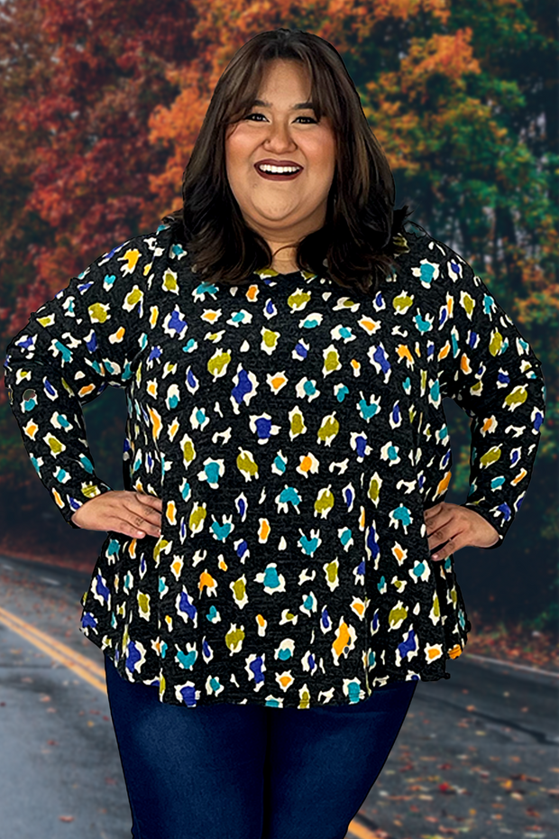 99 PLS-T {Doubling Down} Black Print V-Neck Top  EXTENDED PLUS SIZE 3X 4X 5X