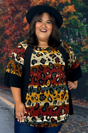 85 CP-M {Downtown Adventure} Mustard Leopard Print Top CURVY BRAND!!!  EXTENDED PLUS SIZE 1X 2X 3X 4X 5X 6X