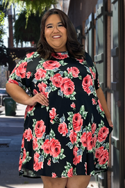 29 PSS-I {Dreaming Of Roses} ***SALE*** Black Rose Print Dress EXTENDED PLUS SIZE 3X 4X 5X