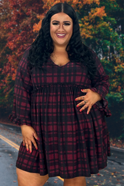 88 PQ-A {Dropping Temps} Burgundy Plaid Babydoll Tunic EXTENDED PLUS SIZE 3X 4X 5X