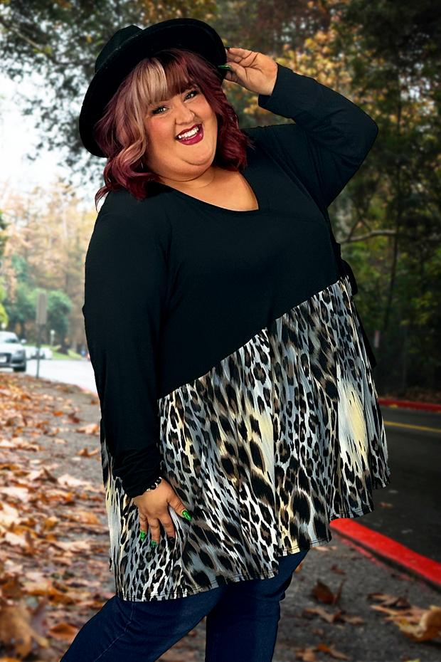 34 CP-M {Endless Love} Black/Blue Leopard Print Top CURVY BRAND!!!  EXTENDED PLUS SIZE 4X 5X 6X