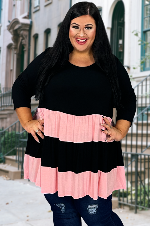 20 CP-A {Escape The Ordinary} Pink/Black Tiered Tunic CURVY BRAND!!!  EXTENDED PLUS SIZE 1X 2X 3X