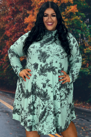 55 PLS-I {Eye On Style} Mint Tie Dye Turtleneck Dress EXTENDED PLUS SIZE 3X 4X 5X