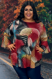 27 PQ-Z {Fan Away} Red/Multi-Color Print Top EXTENDED PLUS SIZE 3X 4X 5X