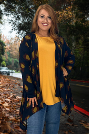 OT-A {Far From Over} Navy Camel Printed Cardigan PLUS SIZE XL 2X 3X