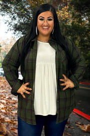 29 OT-L {Feeling Your Best} Olive Plaid Shacket PLUS SIZE XL 2X 3X SALE!!