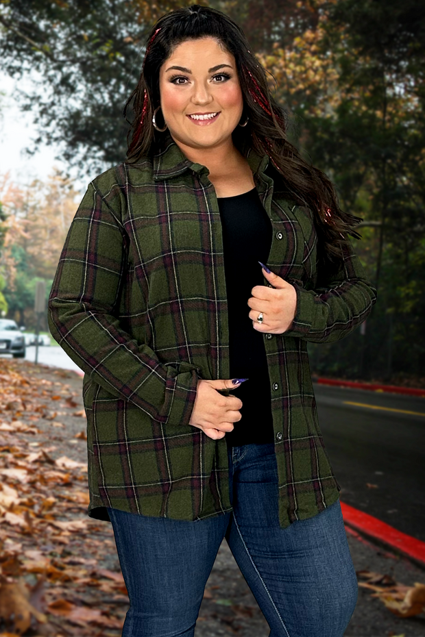 29 OT-L {Feeling Your Best} Olive Plaid Shacket PLUS SIZE XL 2X 3X