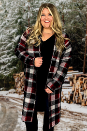 93 OT-D {Feel The Chill} Red/Black Plaid Long Cardigan  PLUS SIZE 1X/2X  2X/3X