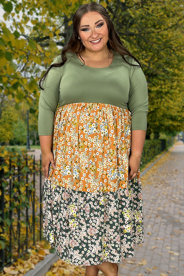 LD-Z {Fields of Joy} Sage/Daisy Print Dress PLUS SIZE 1X 2X 3X SALE!!!!