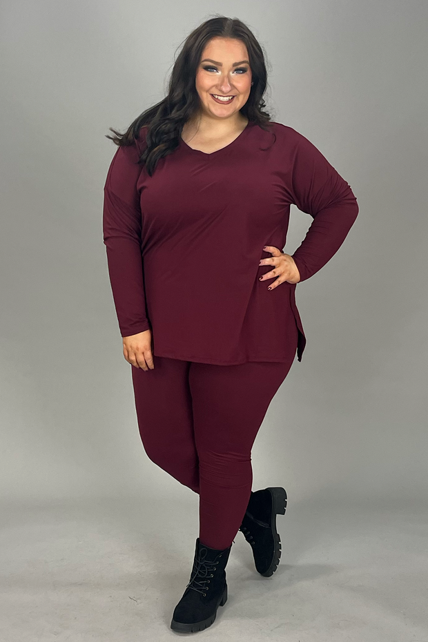 40 SET-D {Finding My Way} Burgundy Long Sleeve V-Neck Set PLUS SIZE 1X 2X 3X