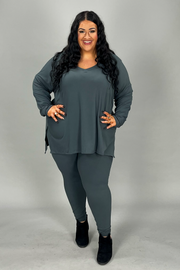 39 SET-A {Finding My Way} Ash Grey Long Sleeve V-Neck Set PLUS SIZE 1X 2X 3X