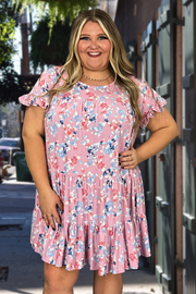 76 PSS-D {Floral Fields} PINK Floral Tiered***SALE*** Dress PLUS SIZE 1X 2X 3X