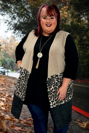 99 OT-A {For All Days} Beige Leopard Sweater Vest  EXTENDED PLUS SIZE 3X 4X 5X