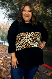 29 CP-B{Form Of Greatness} Black Animal Contrast Top SALE!!  EXTENDED PLUS SIZE 3X 4X 5X