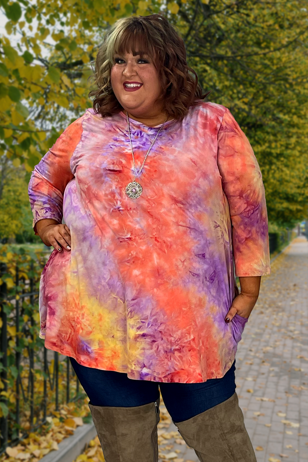 34 PQ-A {Friendly Chat} ***SALE***Purple & Orange Tie Dye EXTENDED 3X 4X 5X