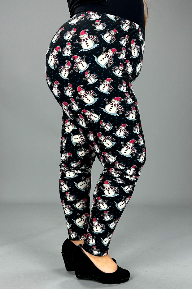 BIN 99  {Frosty Lives Again} Black Snowman Print Leggings EXTENDED PLUS SIZE 3X/5X