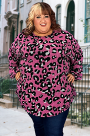 92 PLS-R {Full Of Intrigue} Pink Leopard Print Top EXTENDED PLUS SIZE 3X 4X 5X