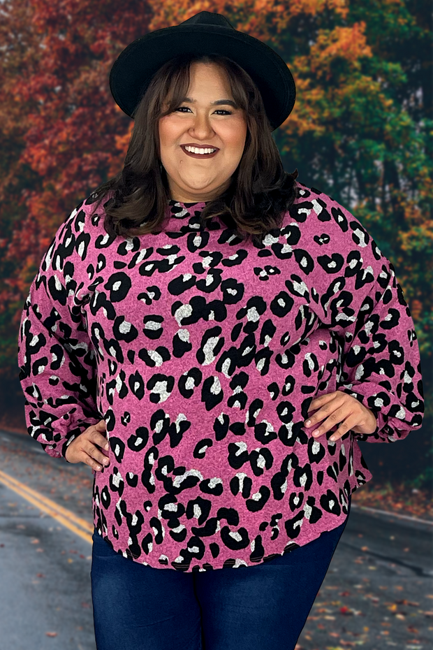 92 PLS-R {Full Of Intrigue} Pink Leopard Print Top EXTENDED PLUS SIZE 3X 4X 5X