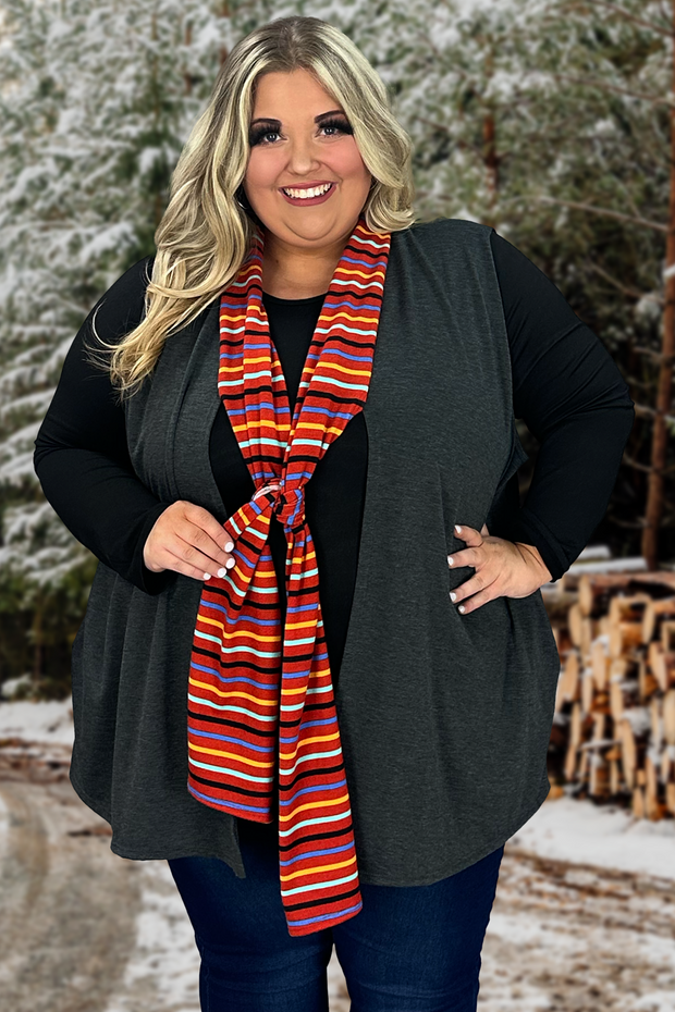 30 OT-Q {Fun On The Side} Charcoal Vest w/Red Striped Tie SALE!!  CURVY BRAND!!! EXTENDED PLUS SIZE 4X 5X 6X