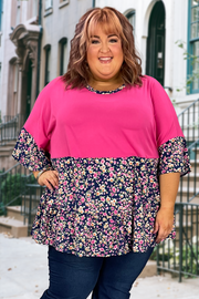 92 CP-B {Girls Trip} Fuchsia Floral Tiered Top CURVY BRAND!!!  EXTENDED PLUS SIZE 4X 5X 6X