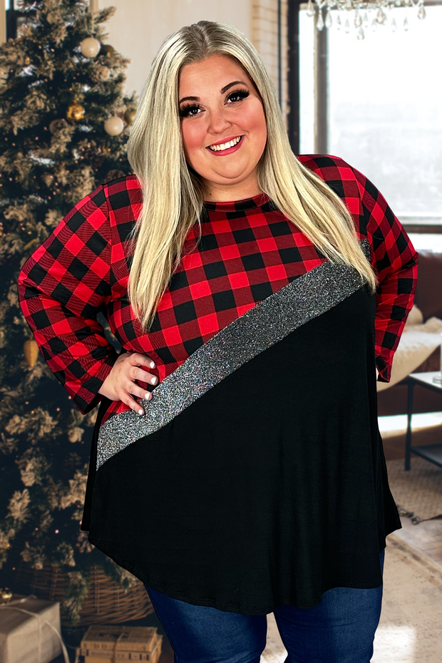 37 CP-Y {Give Me Sparkle} Black/Red Plaid Tunic CURVY BRAND!!!  EXTENDED PLUS SIZE 4X 5X 6X