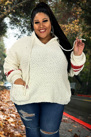 40 HD-E {Give It A Whirl} Ivory Knit Hoodie w/Pocket SALE!! PLUS SIZE 1X 2X 3X