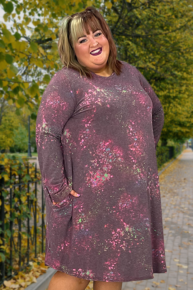 42 PLS-U {Happy Hopes} SALE!!!  Plum Tie Dye Dress W/Pockets EXTENDED PLUS SIZE 3X 4X 5X