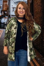 21 OT-X {Hide From Me} Olive Moss Camo Print Cardigan PLUS SIZE XL 2X 3X