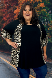 90 CP-K {Highway To Leopard} Black/Leopard Print Top CURVY BRAND!!!  EXTENDED PLUS SIZE 1X 2X 3X 4X 5X 6X