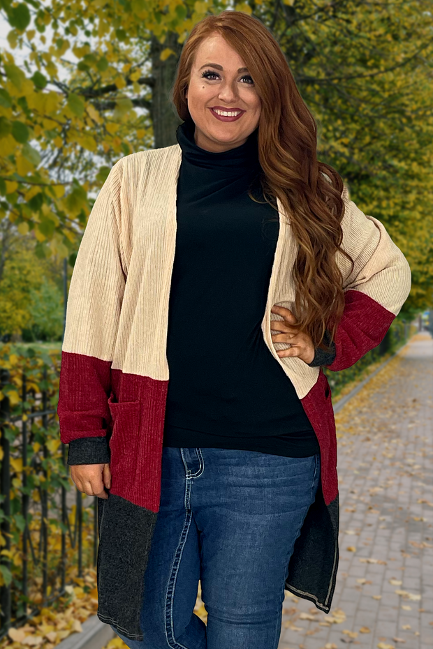 40 OT-E {Holding Hope} Tan Burgundy Ribbed SALE!!  Cardigan PLUS SIZE XL 2X 3X