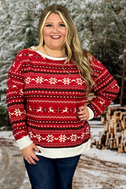 35 GT-A {Holiday Joy}  Red Holiday Print Top SALE!!  PLUS SIZE 1X 2X 3X