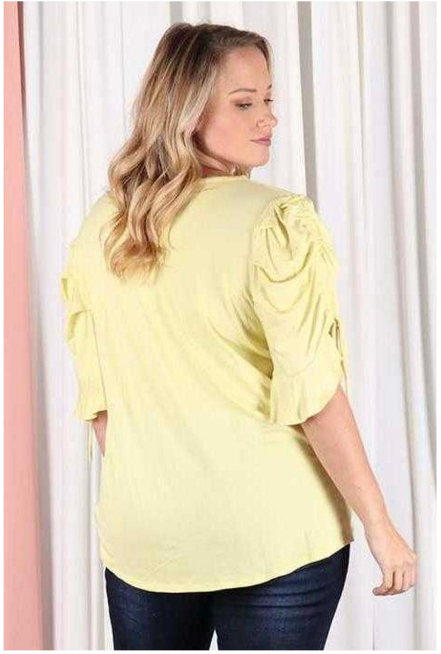 62 SSS-C {Daring Vision}  SALE! Yellow Top with Drawstring Sleeves PLUS SIZE XL 2X 3X