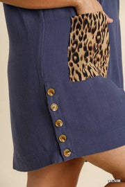 63 CP-B {Too Purrfect} "UMGEE" Sale!  Navy Dress Leopard Pocket PLUS SIZE L 1X 2X