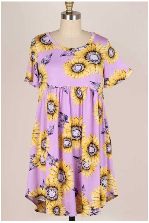 62 PSS-W {Sunflower Dreams}  Lavender***SALE*** Printed Dress PLUS SIZE XL 2X 3X