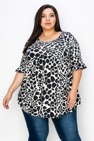 55 PQ-A {Move Along} Black Giraffe Print Babydoll Tunic CURVY BRAND EXTENDED PLUS SIZE 4X 5X 6X