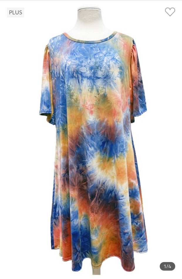 81 PSS-C {Color On My Mind} Fruit Punch Tie Dye Dress PLUS SIZE 1X 2X 3X***SALE***