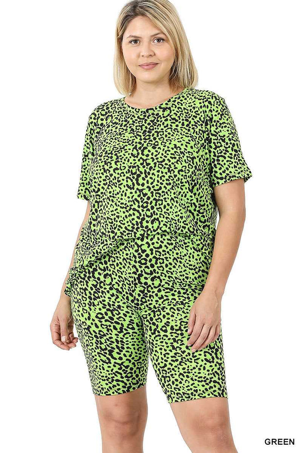 SET {Patio Party} SALE!  Green Cheetah Print Loungewear Set PLUS SIZE XL 2X 3X