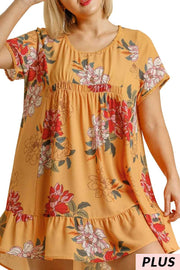 66 PSS-B {True Temptation} "UMGEE" SALE!  Yellow Floral Dress PLUS SIZE XL 1X 2X