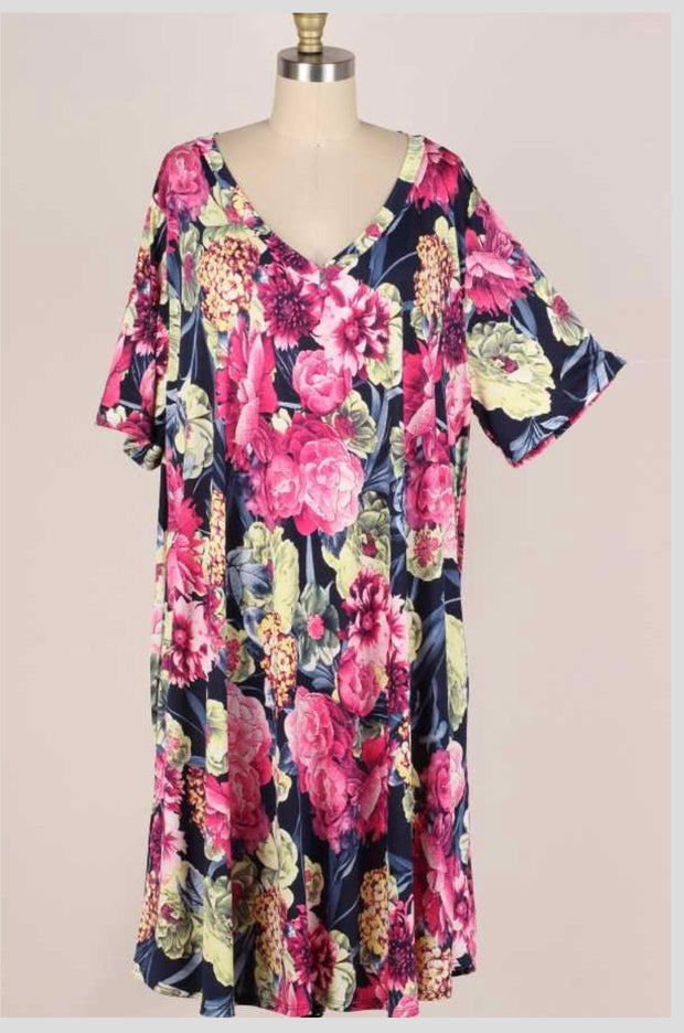 63 PSS-Z {Modern Fairytale} Floral Print V-Neck Dress EXTENDED PLUS SIZE 3X 4X 5X