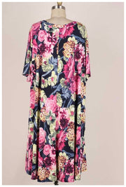 63 PSS-Z {Modern Fairytale} Floral Print V-Neck Dress EXTENDED PLUS SIZE 3X 4X 5X