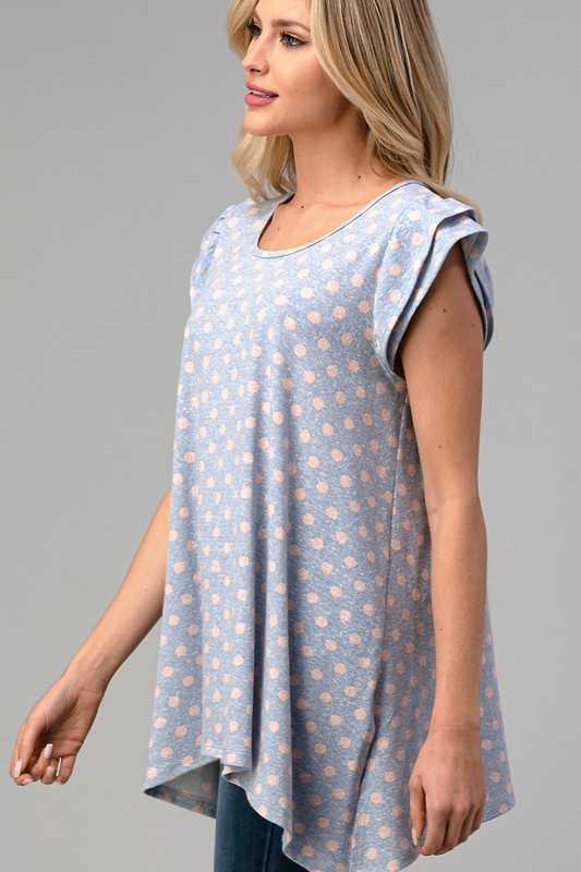 64 PSS-N {Chic Simplicity}  SALE!! Blue Pink Polka-Dot Tunic PLUS SIZE 1X 2X 3X