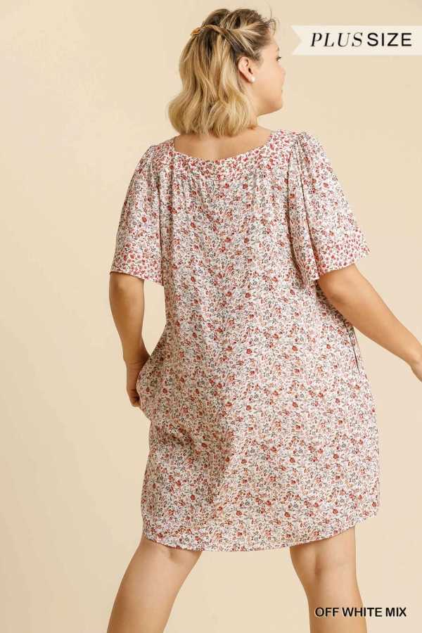 64 PSS-E {Casual Commute} "UMGEE" SALE! Ivory Floral Dress PLUS SIZE XL 1XL 2XL