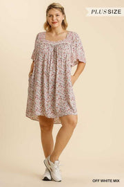 64 PSS-E {Casual Commute} "UMGEE" SALE! Ivory Floral Dress PLUS SIZE XL 1XL 2XL